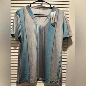 Crazy train western T-shirt. teal and gray